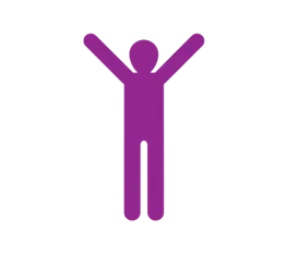 Simplistic illustration of a person; they are purple. The person is standing with their arms in the air, forming a 'Y' shape.