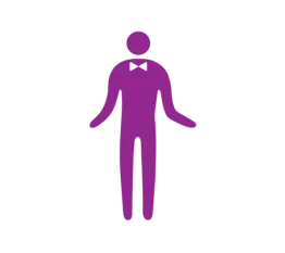 Simplistic illustration of a person; they are purple. The individual is standing with their arms out to the sides; they are wearing a bowtie.